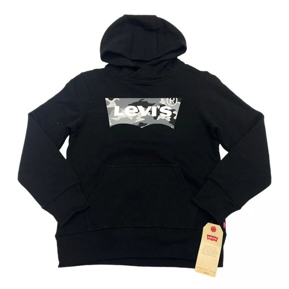 Levi's Boys Size 7 Batwing Logo Sweatshirt Hooded Camo Black - Picture 1 of 8